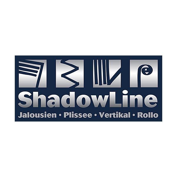 Logo von ShadowLine mit stilisierten Jalousien und Fensterdekoren.