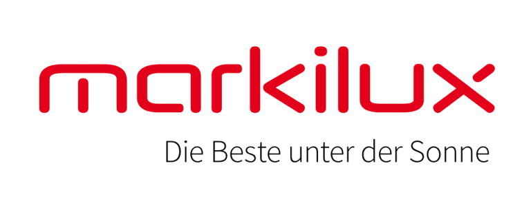 Logo von markilux mit dem Slogan „sicher zeitlos schön“.